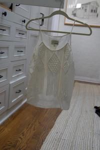 The Korner White Spaghetti Shirt with Tassels - Size S - Boho-Chic Vibes